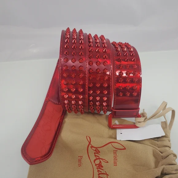 NWT$590 Louboutin Mens Loubi Sneaker Spiked Red Belt Sz 110cm, 44" - Picture 7 of 16